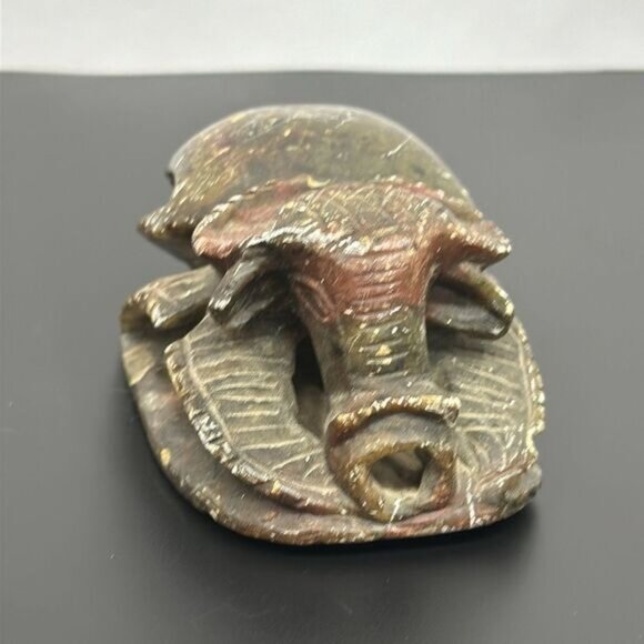 Vintage Egyptian Scarab Stone Carved Apis Bull Head Scarab with hieroglyphics - Picture 2 of 4